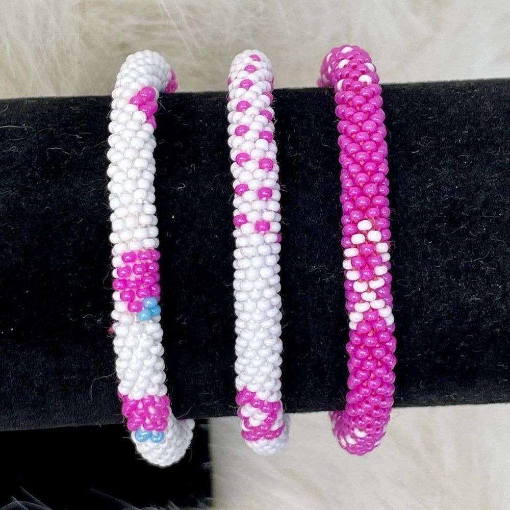 ALL PROFITS TO CHARITY! HAND CRAFTED in Nepal Beaded Bracelets (set of 3) #1002 - Picture 3 of 4